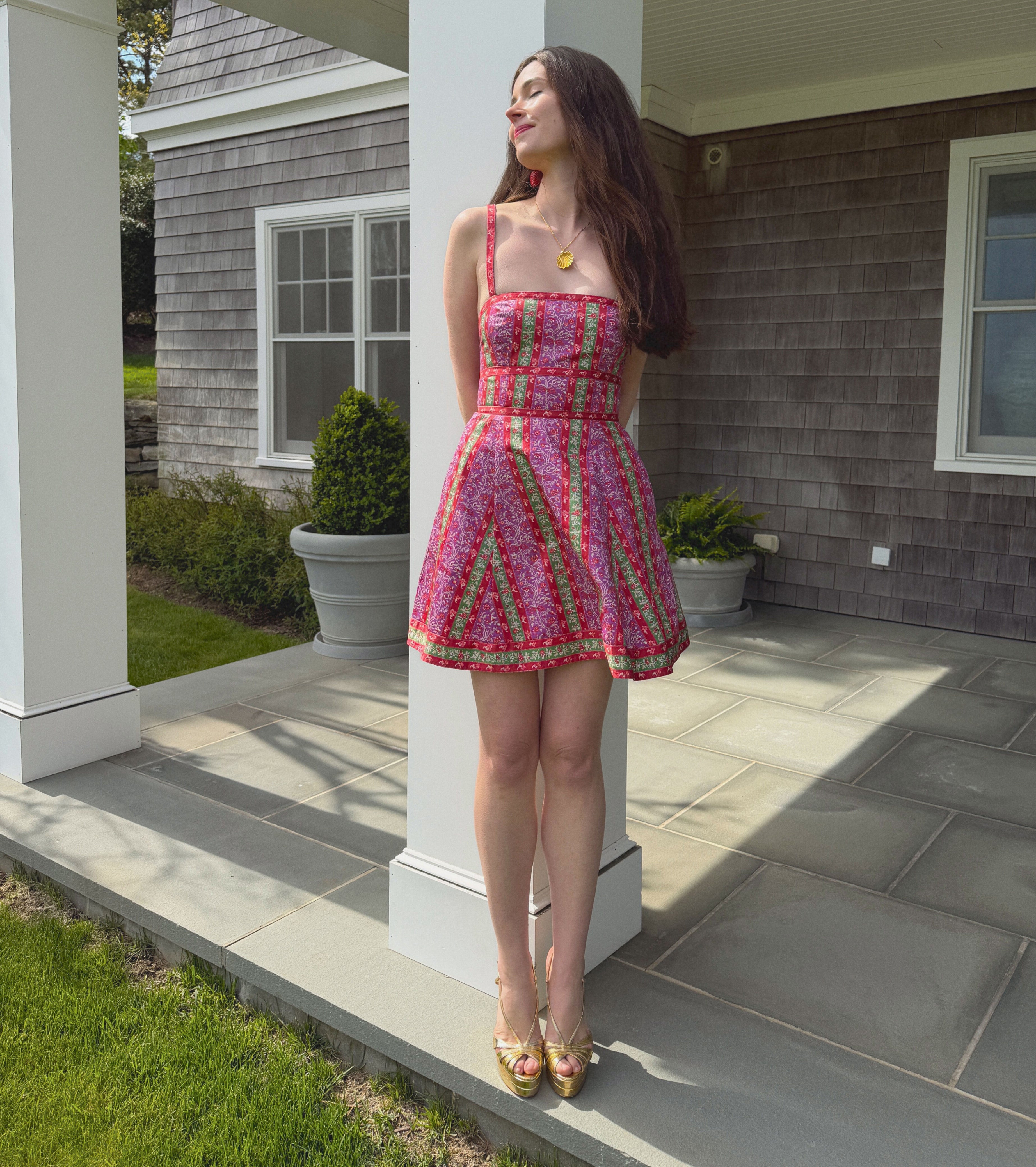 The Margot Mini Dress - Sunset Etched Floral Stripe