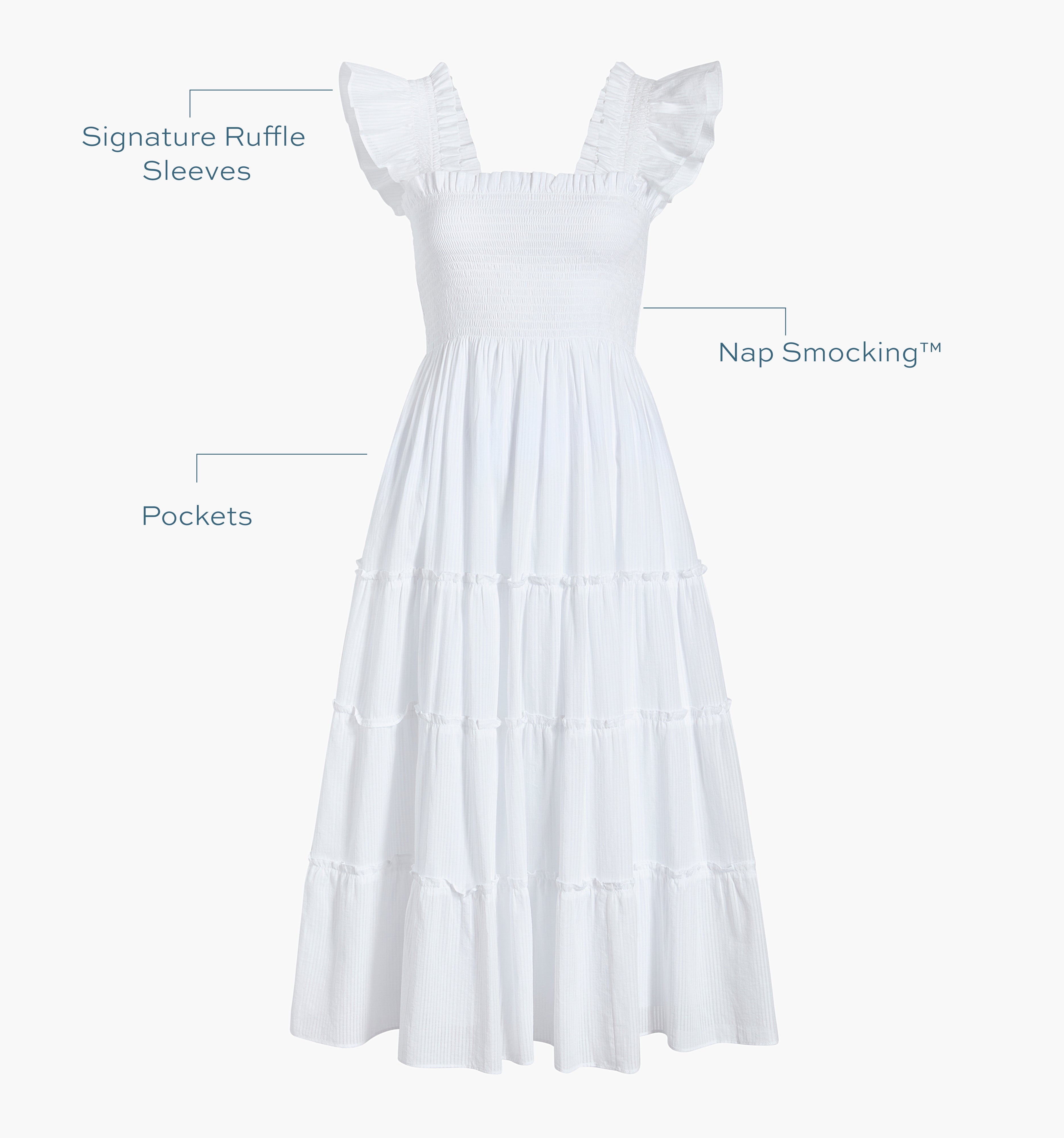 The Ellie Nap Dress - White Shadow Stripe